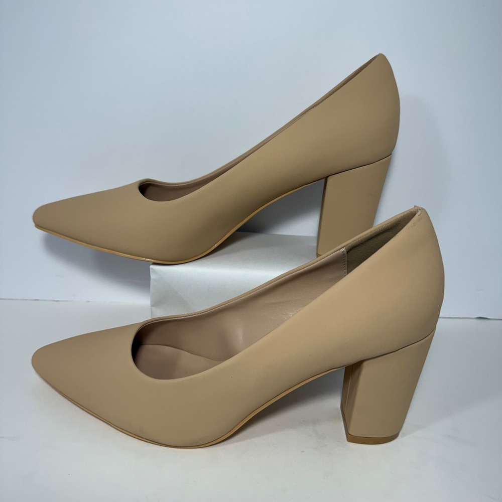 Chollima Womens Pointed Toe Block Heel Pumps Beige Tan Size 8.5 Business Dressy - Picture 3 of 11